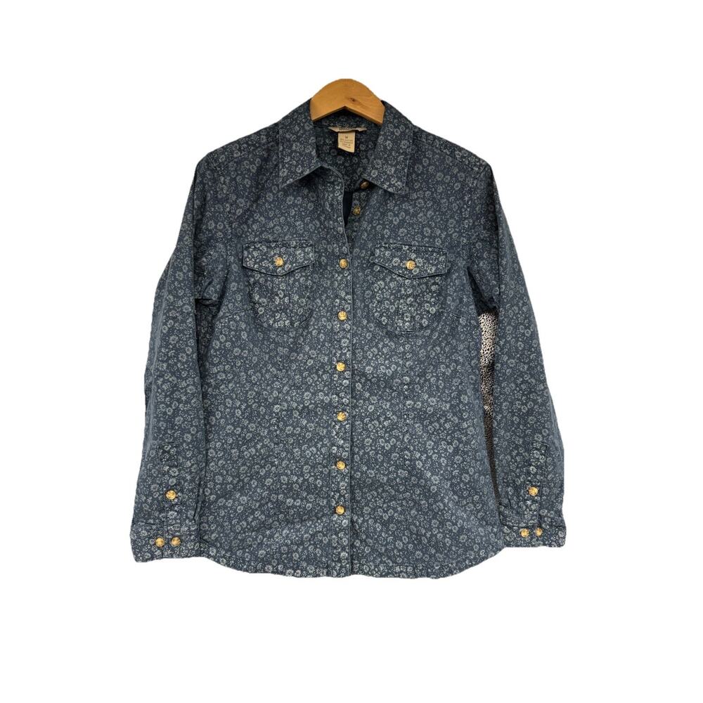 Duluth Trading Co. Womens Work Shirt Jacket Heavy Lined Cotton‎ Navy Floral SZ M